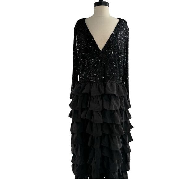 Eshakti Wayward Fancies Sequin Crepe Ruffle Tier Evening Dress Black Size 2X 20W - Picture 1 of 6